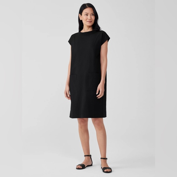 Eileen Fisher Dresses & Skirts - Eileen Fisher Organic Cotton Pucker Mock Neck Dress With Pockets Size XL EUC
